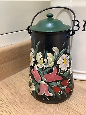 Vintage Hand Painted Can Milk Hanging Lidded Pot Country Kitchen Farmhouse • £14