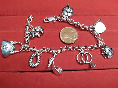 7.5  Vintage Sterling Silver 925 Rollo Link Charm Bracelet Hinged Purse CZ 29.6g • $9.99