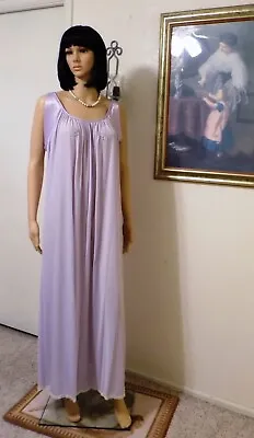 LUCIE ANN VTG Nylon/Antron LAVENDER Satin Banded Sleeve Nightgown Size Large • $104.99