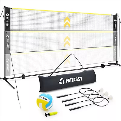 Premium Portable Badminton Volleyball Net Combo Set W/Poles Volleyball 4 Rackets • $98.36