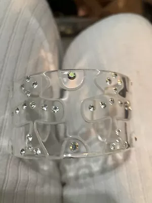 Bangle Bracelet Vintage Cuff Lucite Huge Clear Rhinestones Huge French • $59