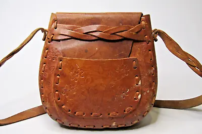 Vintage Handmade Tooled Saddle Brown Leather FLOFERS Shoulder Hobo Bag Handbag • $75