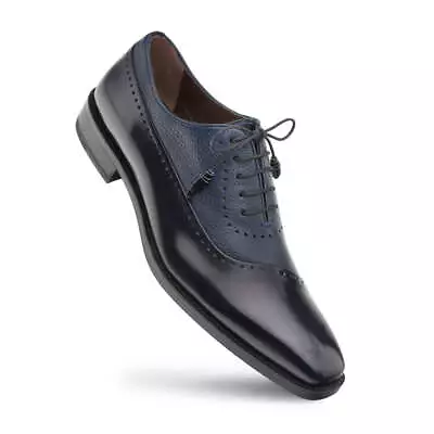 NEW Mezlan Genuine Leather Dress Shoes Deerskin Lace Up Oxford Postdam Navy Blue • $325