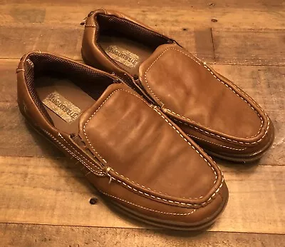Margaritaville Bonaire Mens 10.5 Brown Leather Slip On Loafers Boat Shoe MG9000E • $15.99