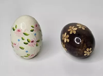 Vintage Wooden Hand Painted Easter Eggs Lot Of 2 Decorative Collectibles • $12.99