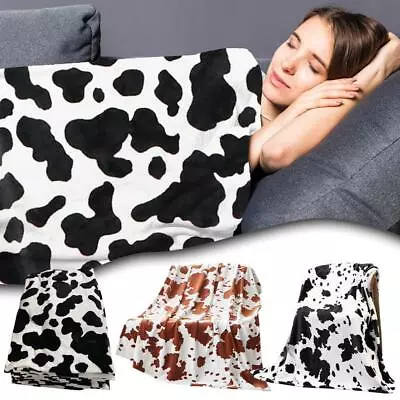 Black Brown Cow Print Blanket Warm & Cozy Soft Fuzzy Fleece 6T3E Throw♻ • £22.25