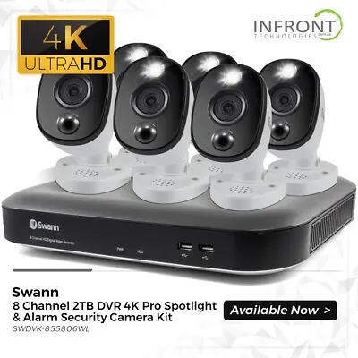 $798 • Buy Swann 8MP 855806WL 8Ch 4K Ultra HD DVR 2TB & 6 X Heat Sensing Warning Light Cams
