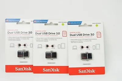 3Pack SanDisk Ultra Dual USB Drive 3.0 Flash Drive 32GB Micro Android Smartphone • $39.58