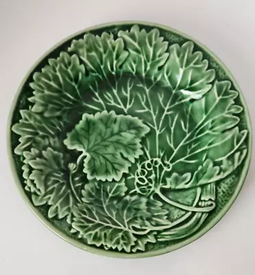 Antique Majolica Green Leaf Strawberry Plate 1880 NICE! • $42