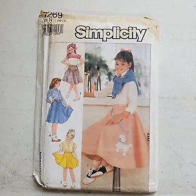 Vtg Simplicity Pattern 7269 Girls Poodle Skirt V-Yoke Girls 10 12 14 UNCUT 1991 • $7.18