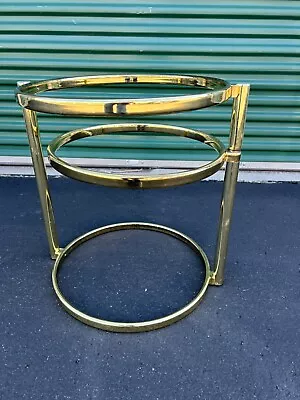 Vintage Brass Milo Baughman Bauhaus 2 Tier Round Swing Out Side End Coffee Table • $198.99