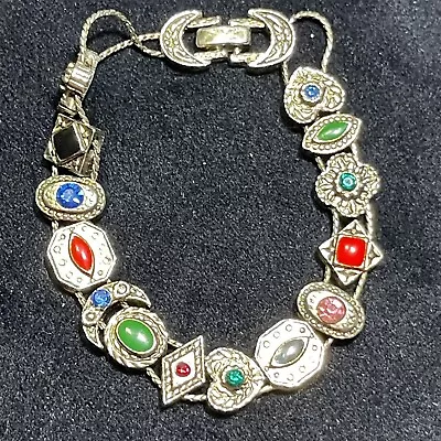 UNSIGNED Vintage VICTORIAN REVIVAL SLIDE 13 SLIDE CHARMS BRACELET 7.5 In. Estate • $29.94