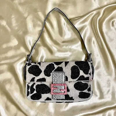 £1800.10 • Buy RARE Fendi Beaded Cow Print Baguette Shoulder Bag With Python Strap