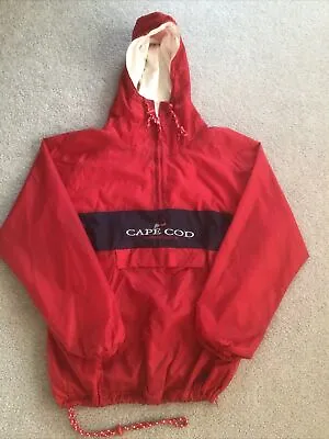 Cuffy's Cape Cod Mens 1/4 Zip Nylon Jacket Sz L Red Lined Kangaroo Pocket Hood • $19.95