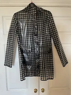 New Look Transparent Clear Waterproof Raincoat Black Checked Size  10 Festival • $16.17