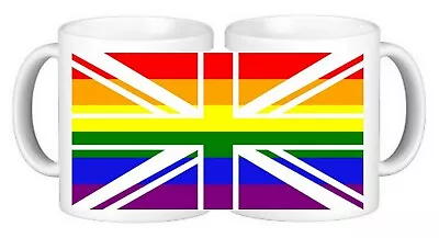 Rainbow Union Jack Pride Rainbow LGBTQ Ceramic Coffee Mug And Coaster • £9.99