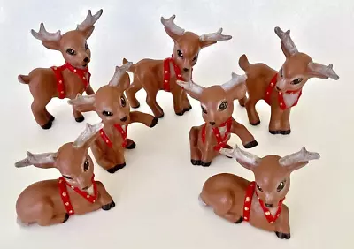 Lot 7 Vintage Ceramic Hand Painted Santa’s Christmas Reindeer Ex Cond 3 Position • $59.86