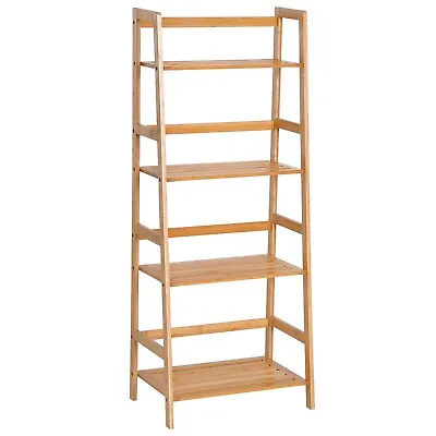 4 Tier Ladder Bookcase Display Shelf Storage Bamboo Plant Bookshelf Rack Unit • £45.99