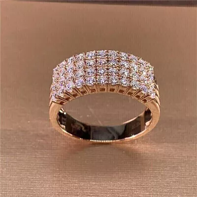 Micro Pave Multi Row Engagement Ring 14K Rose Gold Over 2.1 Ct Simulated Diamond • $110.63