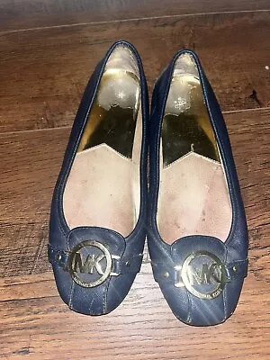 Michael Kors Fulton Flat Ballet Shoes Women’s Size 8 Navy With Gold Logo • $16