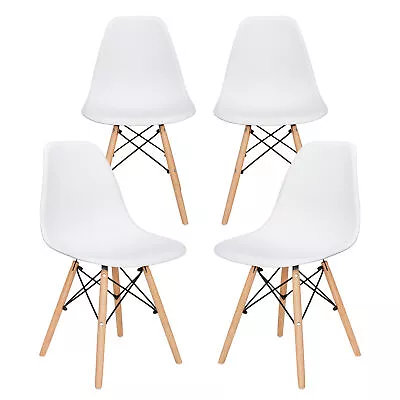 Modern Dining Chairs Set Of 4 Plastic DSW Shell Lounge Chair With Solid Wood Leg • $65.58