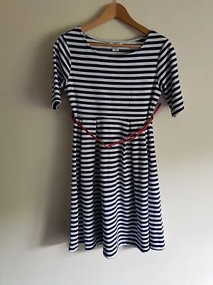 Mamas&Papas Maternity Size 10 Short Sleeve Striped Dress With Red Belt • £11.50