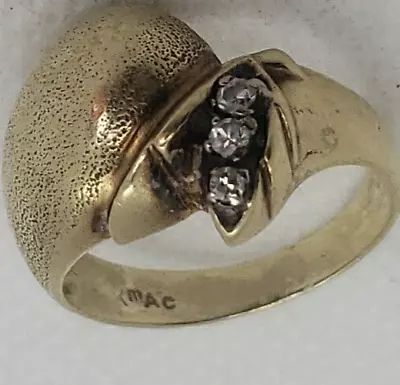 VTG Gold Diamond Ring Domed Women's Stamped Sized 6.5 2.83 Grams 3 Stones RETRO! • $159.99