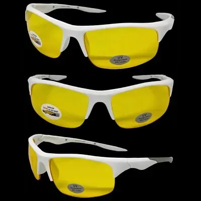 Biker Wrap Sports Safety SUN GLASSES Eyewear Night Driving Riding Yellow HD Lens • $14.99