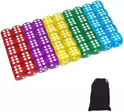 50 Of Pack 14MM 6 Sided Dice Set Translucent Colors Dice Black Pouch Board Game • $10.99