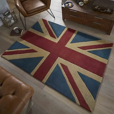 The Rug Seller Red White Blue Union Jack Classic Vintage Tuft Wool Rug • £95