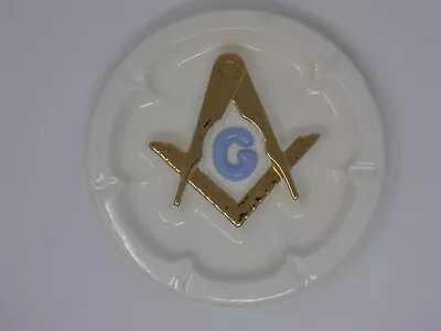 Vintage Masonic Freemasonry Ceramic Ashtray By Fran White Gold & Blue • $12.99