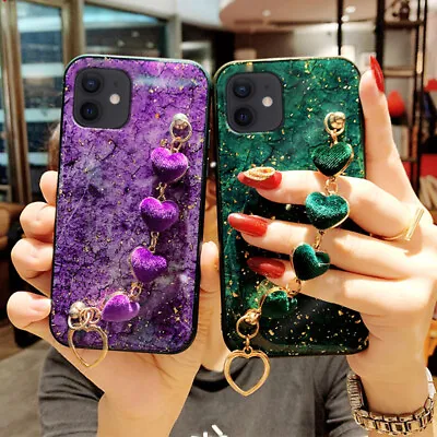 $14.98 • Buy For IPhone 13 12 11 Pro Max XS XR 8 7 6 Cute Marble Heart Love Strap Case Cover