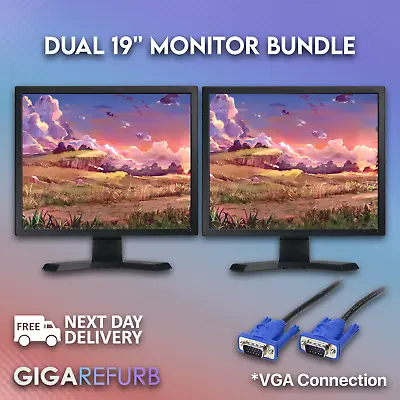 Cheap DUAL 19  LCD TFT PC Movie Gaming CCTV VGA Monitor • £32.99