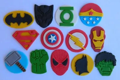 13 Edible SUPER HERO INSPIRED Cake Topper CUPCAKE DECORATIONS Batman Superman  • $23.17