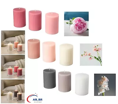 SCENTED PILLAR CANDLES 3pack Large Long Burn Aromatic Flowers Smell Ikea VARIOUS • £12.78