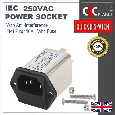 £13.95 • Buy 3 Pin IEC Power Socket Mains Plug Fuse Switch 10A 250V EMI Filter Panel Mount UK