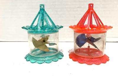 $39.95 • Buy Vtg. Rare Birdcage Spinner Twinkler Christmas Ornament Lot/2 Pink/teal Mcm
