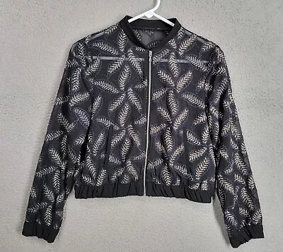 Zara Cropped Jacket M Black Sheer Embroidered Zip Up Womens Bomber • $16.50