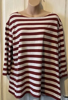 Seasalt Chocolate Brown And White Nautical Striped Sailor Top Size 18 • £14.99