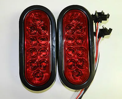(2) RED 6  Oval LED 10 Diode Tail Light W/grommet & Plug Truck Trailer Optronics • $24.99