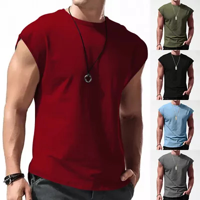 Mens Vest Tops Sleeveless Shirts Summer Gym T-Shirt Tee Size UK XS-3XL • £8.55