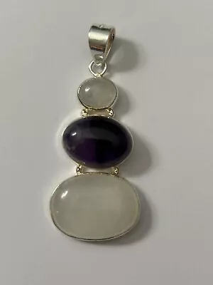 Sterling Silver Amethyst And Rainbow Moonstone Pendant • $22.99