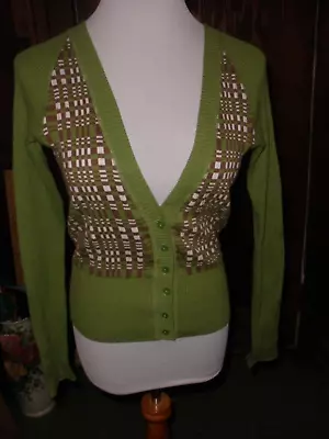 Mossimo Supply Co. Green V-Neck Plaid Cardigan Sweater Medium • $6.99
