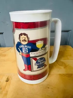 Vintage Pabst Blue Ribbon Beer Thermo-serv Cool Blue Stein Mug 6.5  Tall • $15