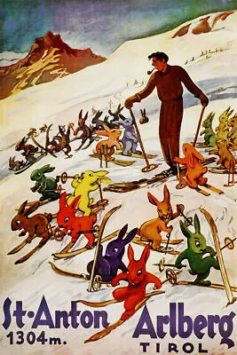 361095 St.Anton Ski Austria Skis Rabbit Arlberg School Vintage Poster • $29.95