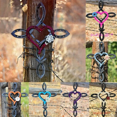 £11.20 • Buy Natural Horsehsoe Cross With Heart Metal Wall Art Garden Decor Horseshoe Craft