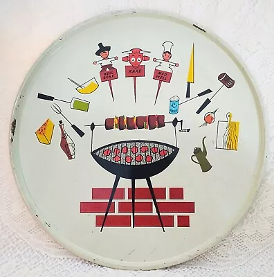 Retro Mid Century Modern  50's Kitsch Round Metal Barbeque Serving Tray 14   • $35