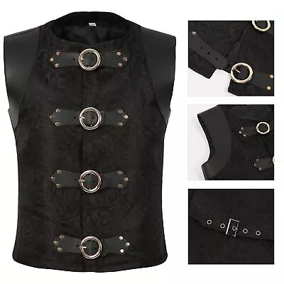 Gothic Steampunk Victorian Cosplay Waistcoat Mens Brocade Tailored Formal • £23.99