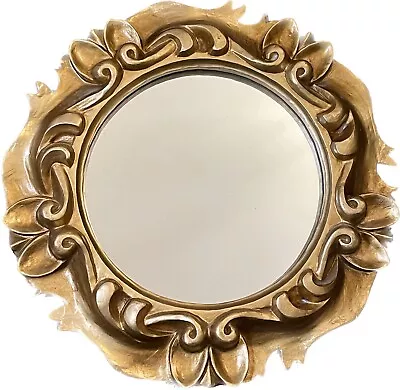 Vtg Hollywood Regency Scalloped Round Gold Gilt Wood Wall Hall Vanity Mirror 12  • $69