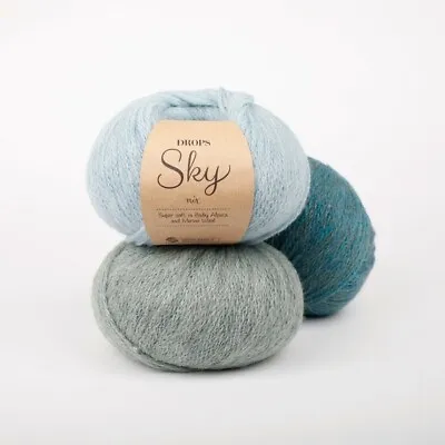 Alpaca Merino DK Yarn SOFT Light Weight Crochet Baby Knitting Wool DROPS SKY • £5.40